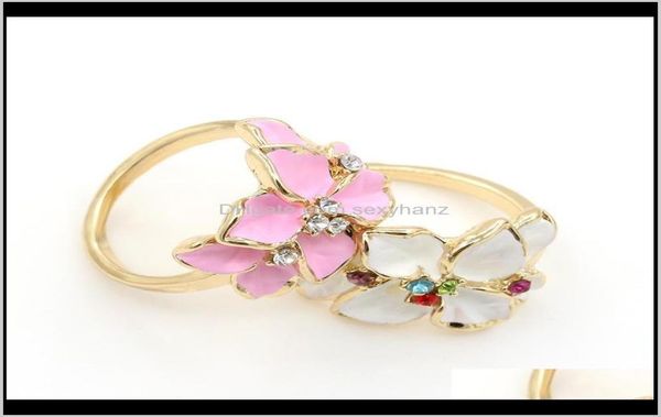 

cluster rings jewelry drop delivery 2021 foreign trade cute retro gardenia flowers crystal oil painting ring for women and girl 171795656, Golden;silver