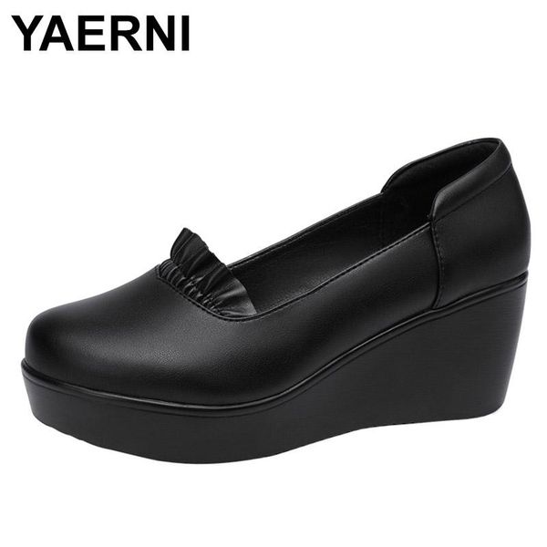 

dress yaerni round head middle ages women shoes wedge heel office shoes women high heels platform ladies heels, White
