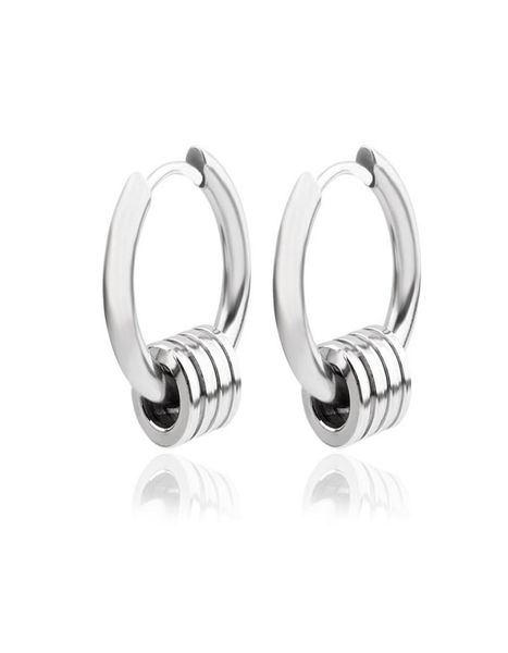 

stainless steel circle beads huggie hinged hoop earrings hip hop jewelry gift round dangle drop earrings for men women9757133, Silver