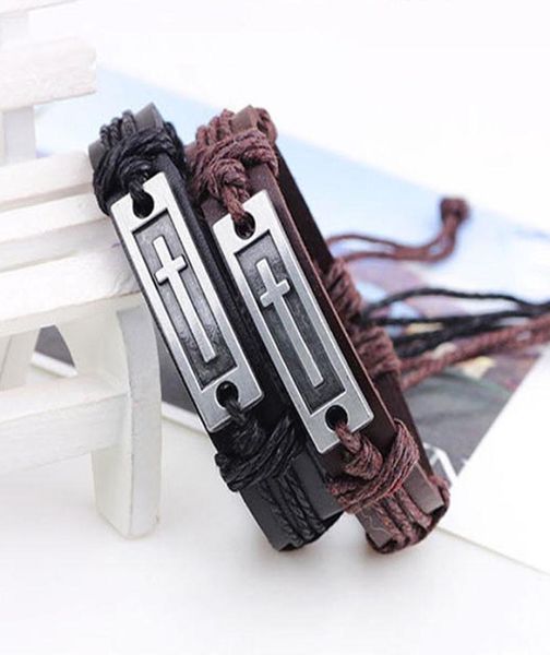 

jesus cross bracelet adjustable genuine leather bracelet wristband bangle cuff for men women jewelry9047508, Golden;silver
