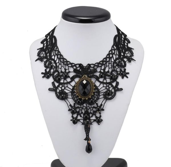

vintage fashion gothic choker crystal black lace necklace women chockers steampunk jewelry8005033, Golden;silver