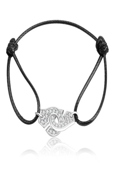 

france popular jewelry 925 sterling silver handcuffs bracelet for men women with rope zircon silver pendant bracelet menottes1020189, White