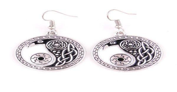 

religious celtic retro raven pendant earring morrigan crow raven yin yang amulet earring jewelry for woman 2249339, Silver
