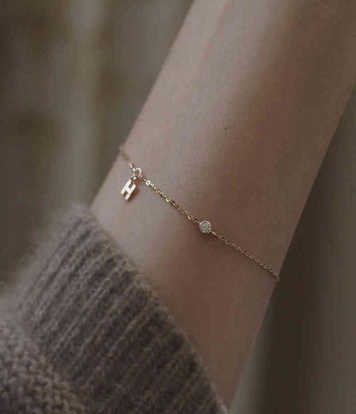 

new zhemei s925 sterling sier plated h letter small diamond bracelet female zircon mini simple temperament versatile fine hand orn6113131, Golden;silver