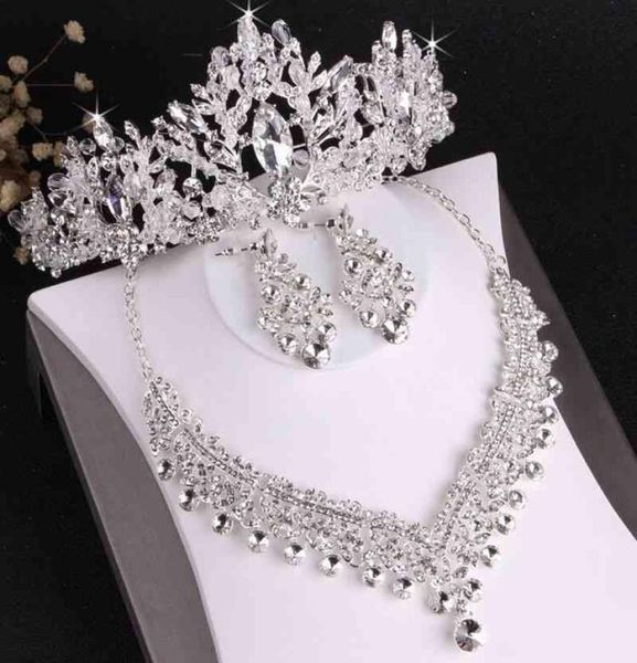 

kmvexo luxury heart crystal bridal sets wedding rhinestone crown tiara earrings choker necklace african bead jewelry set3142581, Black