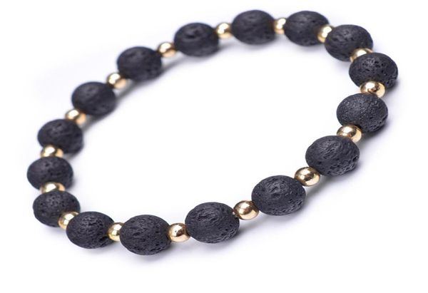

gold color spacer natural lava bracelets for men mixed black beads 8mm volcanic stone energy bracelet jewelry7025758, Golden;silver