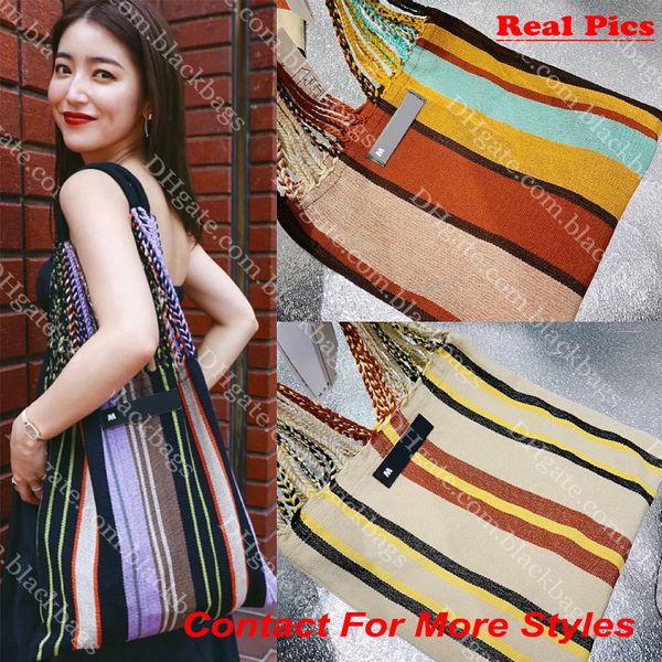 

woolen woven shopping bag designer women shoulder bag fashion large capacity beach handbag bohemian striped totes