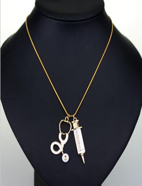 

new stethoscope syringe necklaces nurse doctor pysicial medical heart choker jewelry women student graduation gift7817979, Silver