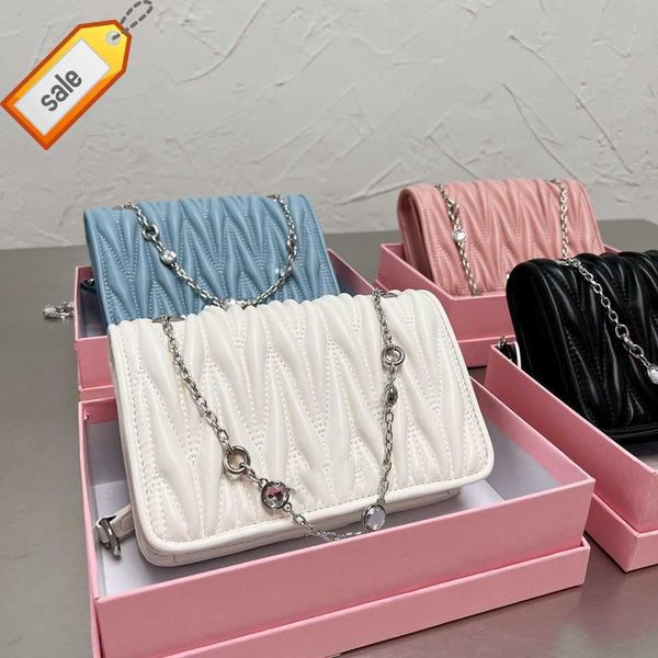 

women's brand designer shoulder bags tote early fall winter 2023 new fashion miu rhine-drill chain pleated sweet senior cross-body bag