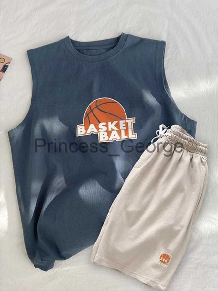 

men's tracksuits men summer sleeveless tracksuit basketball printing vest shorts set hip hop sports 2 pcs outfits suit for teen kids bo, Gray