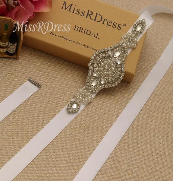 

missrdress handmade wedding belt with pearls sashes silver crystal flower ribbons rhinestones bridal dresses sashes belt for weddi6594436, White