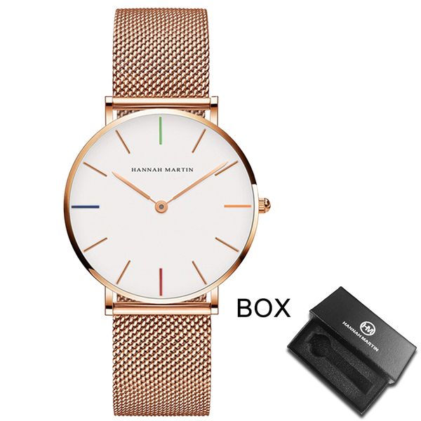 

women's watches japan quartz movement 36mm hannah martin women stainless steel mesh rose gold waterproof ladies watch drop 230627, Slivery;golden