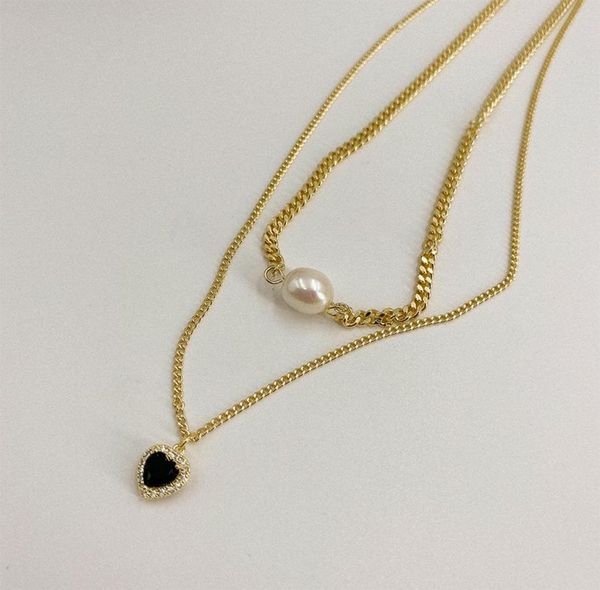 

pendant necklaces minar trendy double layers black love heart for women gold chunky curb chain pearls choker necklace jewelry7004775, Silver