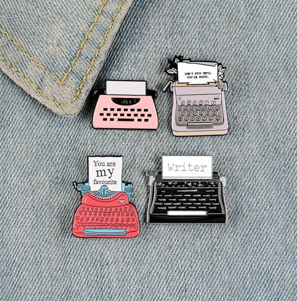 

vintage typewriter enamel pins pink heart plant bages brooches for women classic jewelry jackets backpack bags hats retro lapel pi1710195, Gray