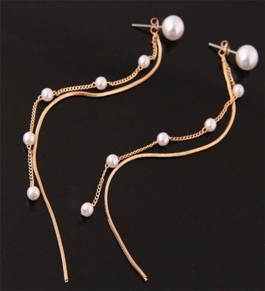 

new vintage silver gold long chain earring simple pearl snake chain dangle drop earrings for women tassel earring5119962