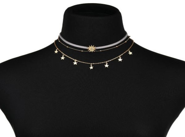 

new fashion trendy jewelry sun star tassel choker multi layer necklace gift for women girl n12424731476, Golden;silver