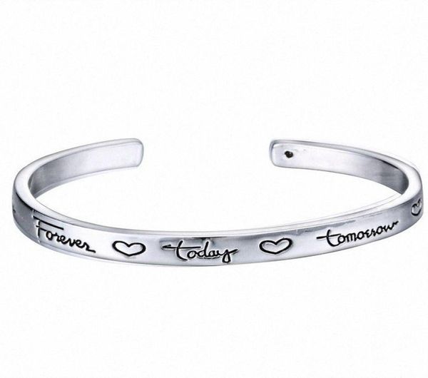 

new cuff bracelet with inspirational letter unique personalized engraved bracelet gifts for friends forever silver charms 2016 cha8066053, Golden;silver