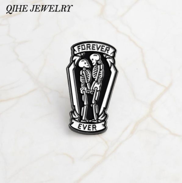 

qihe jewelry punk pins black coffin with skeleton couple inside forever and ever gothic pin gift for boyfriend girlfriend5924733, Gray