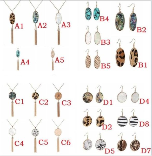 

leopard print abalone shell turquoise necklace geometric charms hexagon round earring charm dangle earrings jewelry for women3529466, Golden