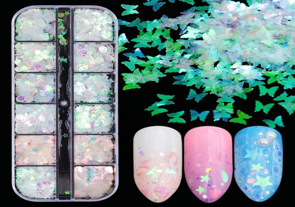 

mermaid symphony nail art glitter sequins flake holographic mixed shape 3d butterfly slice sparkling manicure decoration8917925, Silver;gold
