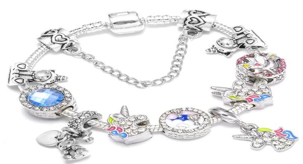 

fashion 925 sterling silver unicorn crystal murano lampwork glass & european charm beads crystal dangle fits charm bracelets necklace b89830, Golden;silver