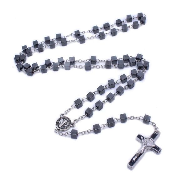 

catholic rosary jewelry square beads long cross strand necklace6607011, Silver