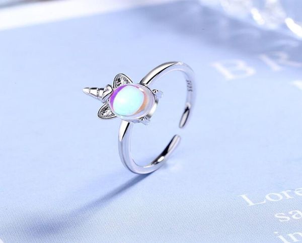 

lovers gifts 925 sterling silver fancy unicorn opal rings adjustable size finger for women wedding open ring silver jewelry7182870