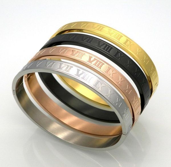 

new stainless steel rose gold silver couples bracelet carving roman numeral lover cuff bracelet bangle wedding jewelry menwomen1429475, Black