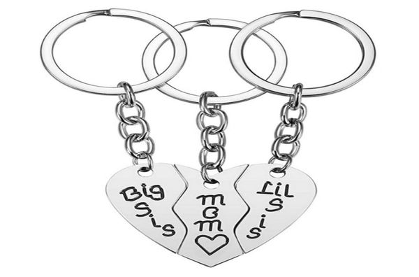 

3piece keyringsring stainless steel necklace female mother039s day gift big lil sis motherheartshaped keychain family simpl5737534, Slivery;golden
