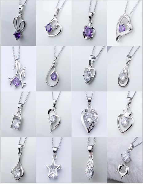 

20pcslot simple silver heart love necklaces for women crystal zircon pendants fashion jewelry mix style length 45cm whole1219464