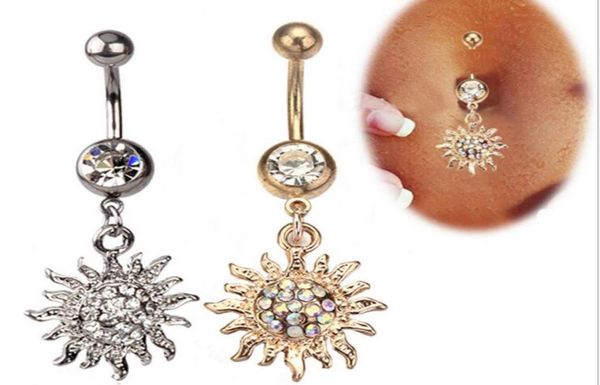 

whole surgical steel crystal navel ring electroplated sun flame body piercing jewelry 9194133, Silver
