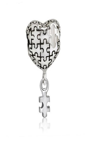 

fits pandora bracelets 20pcs silver jigsaw puzzle love shape white enamel dangle charm bead fit pandora charms bracelet beads for 4588612, Black