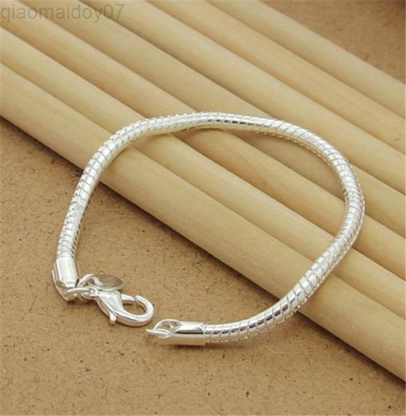 

fashion 925 silver bracelet 3mm bone silver bracelet for womenmen glamour jewelry gifts l2208085479099, Black