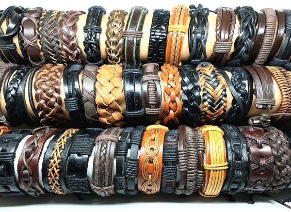 

whole bulk lots assorted styles black brown men039s women039s real leather surfer handmade cuff bracelets fashion jewelr5783125, White