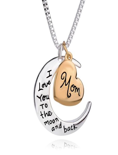 

heart charm jewelry i love you to the moon and back mom pendant necklace mother day gift whole fashion jewelry 129434436, Silver