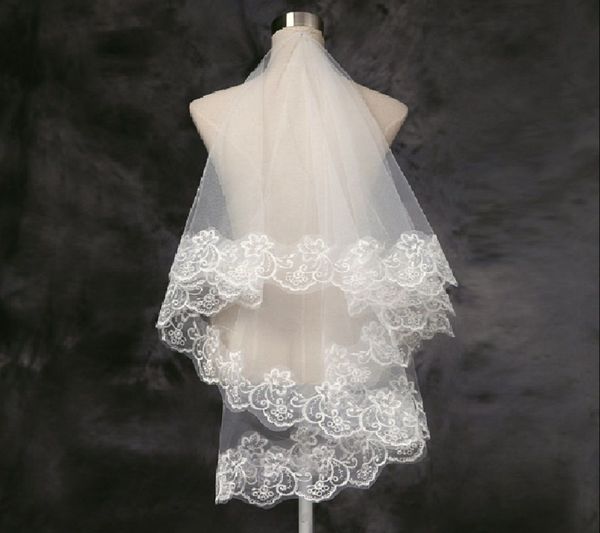 

bridal veils romantic wedding veil white ivory one layer 1.5m lace appliques edged short bridal veils no with comb, Black
