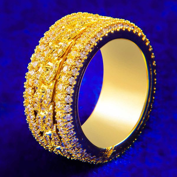 

cluster rings bubble letter iced out men real gold plated spinning in the middle hip hop jewelry 230620, Golden;silver