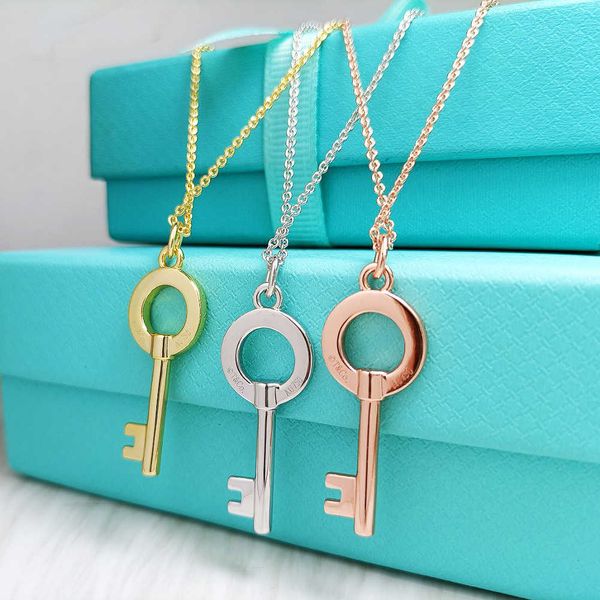 

internet celebrity tiffayktok funi sterling silver s925 skinny rose gold plated key series necklace pendant women's fashion, Black