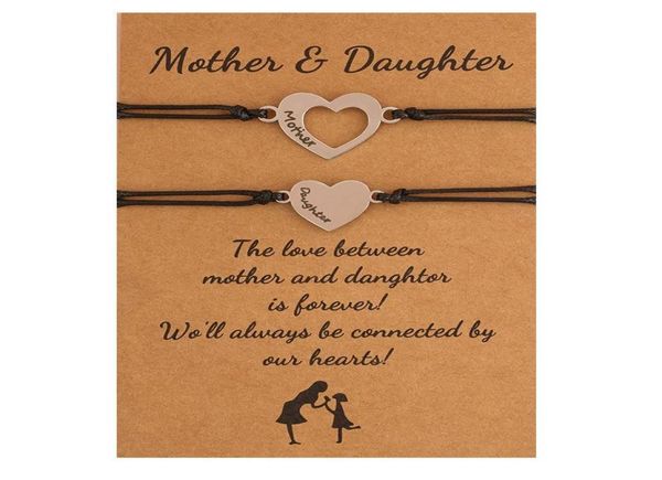 

print mother daughter letter stainless steel bracelet leather rope chain heart charm bracelets for women mother039s day gift8668924, Golden;silver