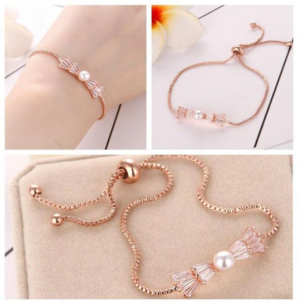 

women rose gold diamonds charm bracelets chain bangle cuff fashion jewelry gift big hole bead bracelet valentine's day gift9676506, Golden;silver