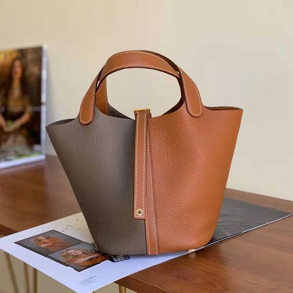 

wholesale designer h ormes totes handbags faceconnecting semihandmade highorder stitching color contrast h family basket togo layer cow leat