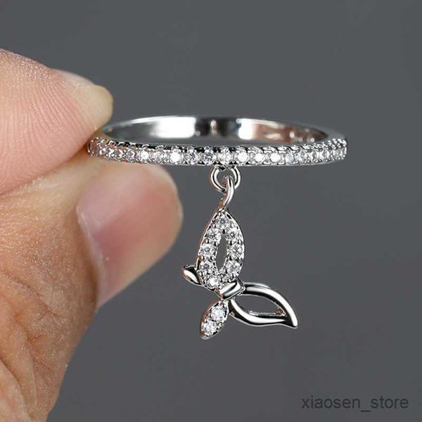 

wedding rings rings luxury heart butterfly pendant dangle ring color crystal engagement finger ring women wedding jewelry r230627, Slivery;golden