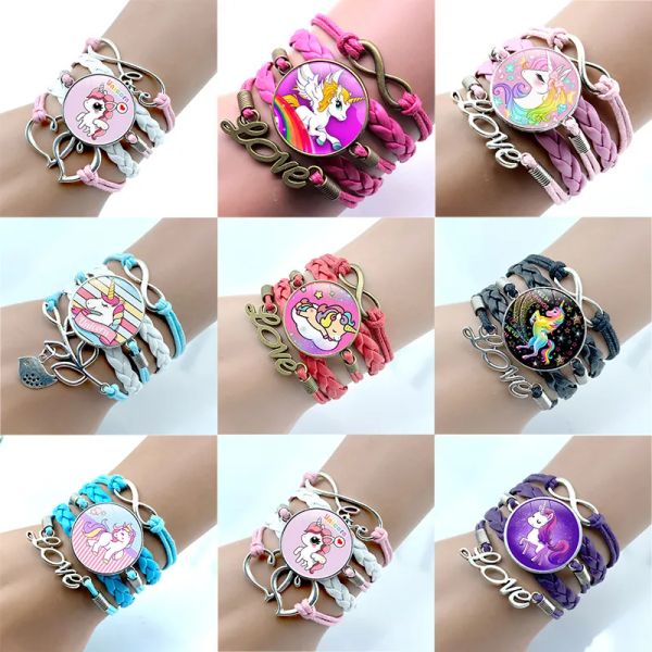 

boho charm cartoon unicorn time gem diy braided bracelet pegasus unicorn bracelet jewelry, Golden;silver