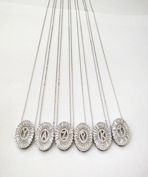 

new design jewelry silver color micro pave cubic zircon cz crystal alphabet letter pendants necklace nk4302638039