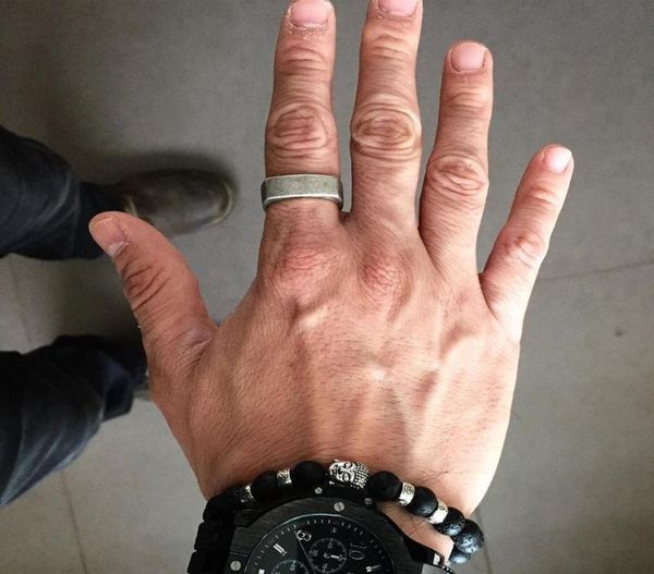 

2020 square rustic ring in silver stainless steel men band industrial age style male jewelry5032265, Golden;silver