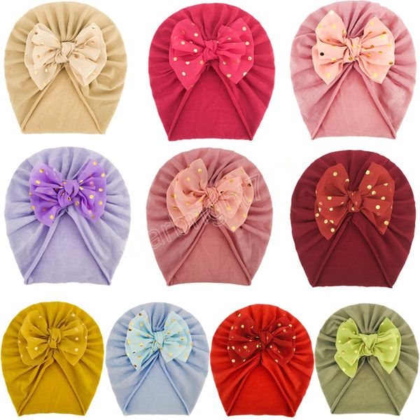 

fashion dots bows newborn caps cute handmade bowknot baby turban hat infant hair accessories birthday gifts, Yellow