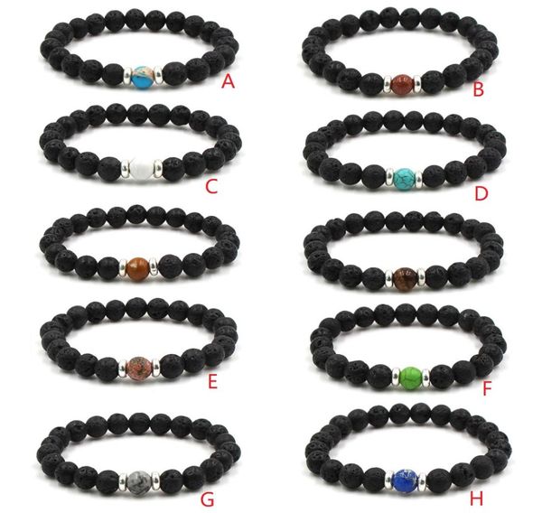 

chakra strand bracelet black lava healing balance beads reiki buddha prayer essential oil diffuser bangle for women men1307415, Golden;silver