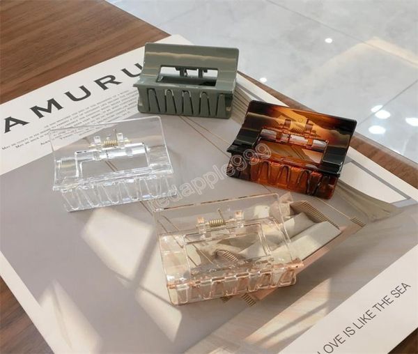 

length 62 cm medium size square transparent bath hair clamps women hollow out resin solid color claw clips female scrunchies pony6941330, Slivery;golden