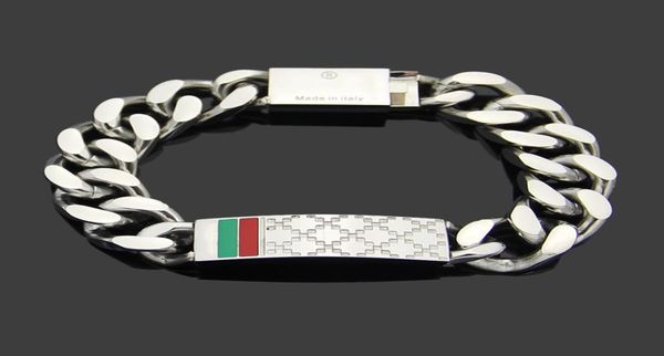 

2022 retro fashion red and green enamel check square block bracelet men039s stainless steel 19cm women039s bracelet4521091, Black
