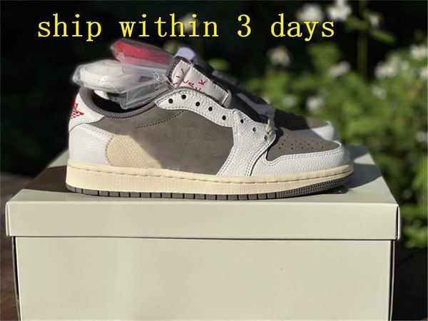 

box wiht 2023 fragment 1 ts low og reverse mocha basketball shoes cactus jack baroque brown saturn gold 1s military blue sports sneaker tony, Black